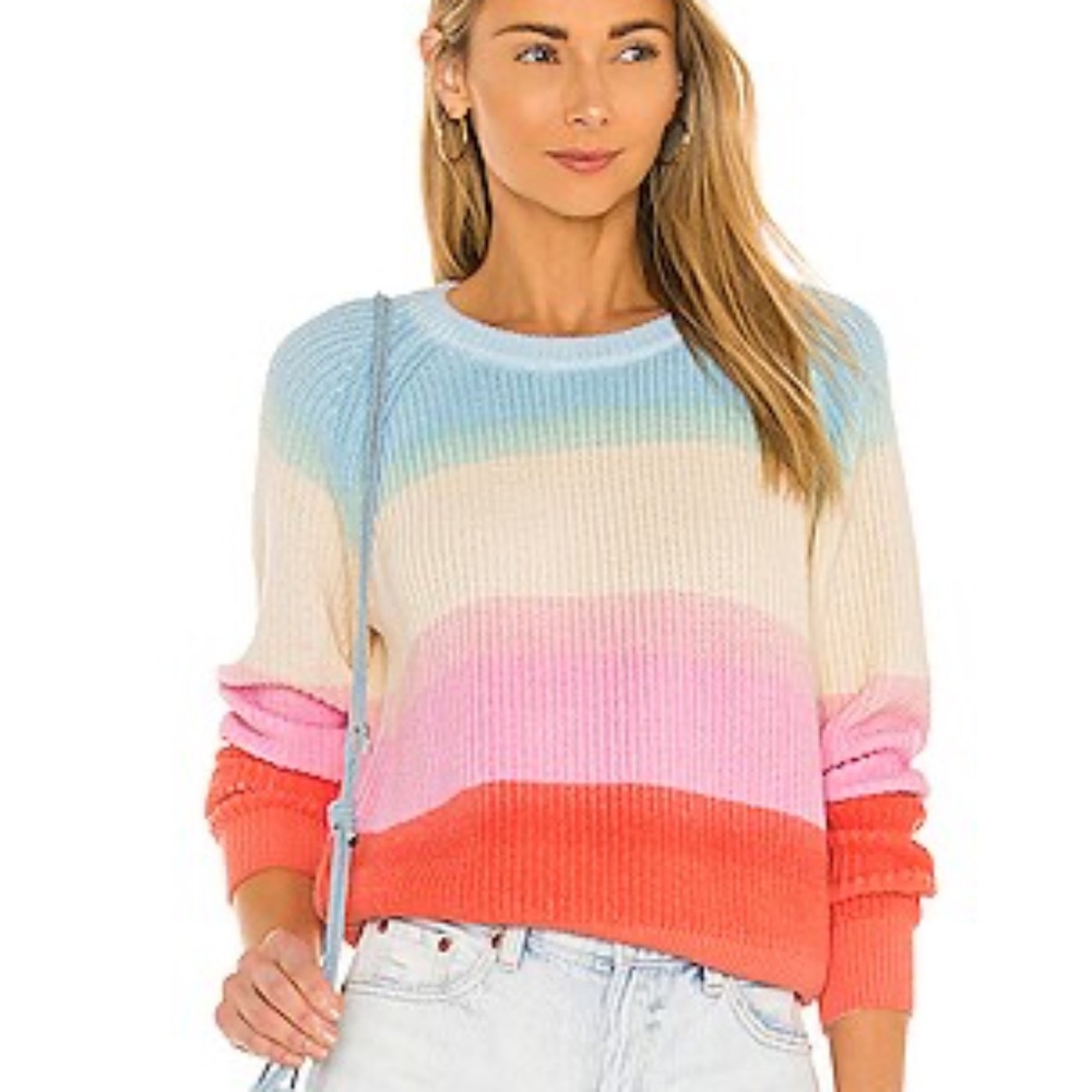 White and Warren Textured Rainbow Crewneck: Brand New XS